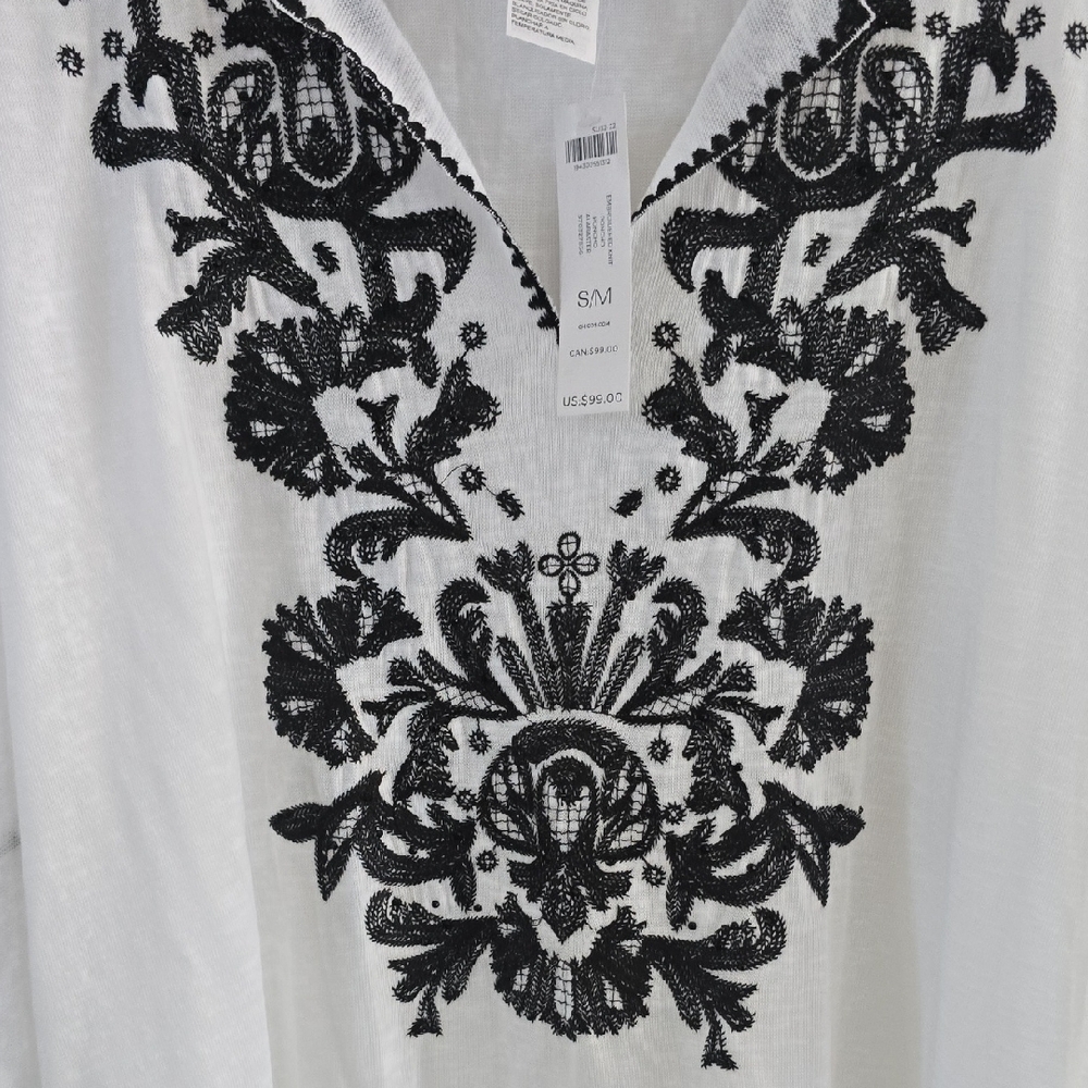 Chico's Black and White Embroidered Knit Poncho - Picture 6 of 10